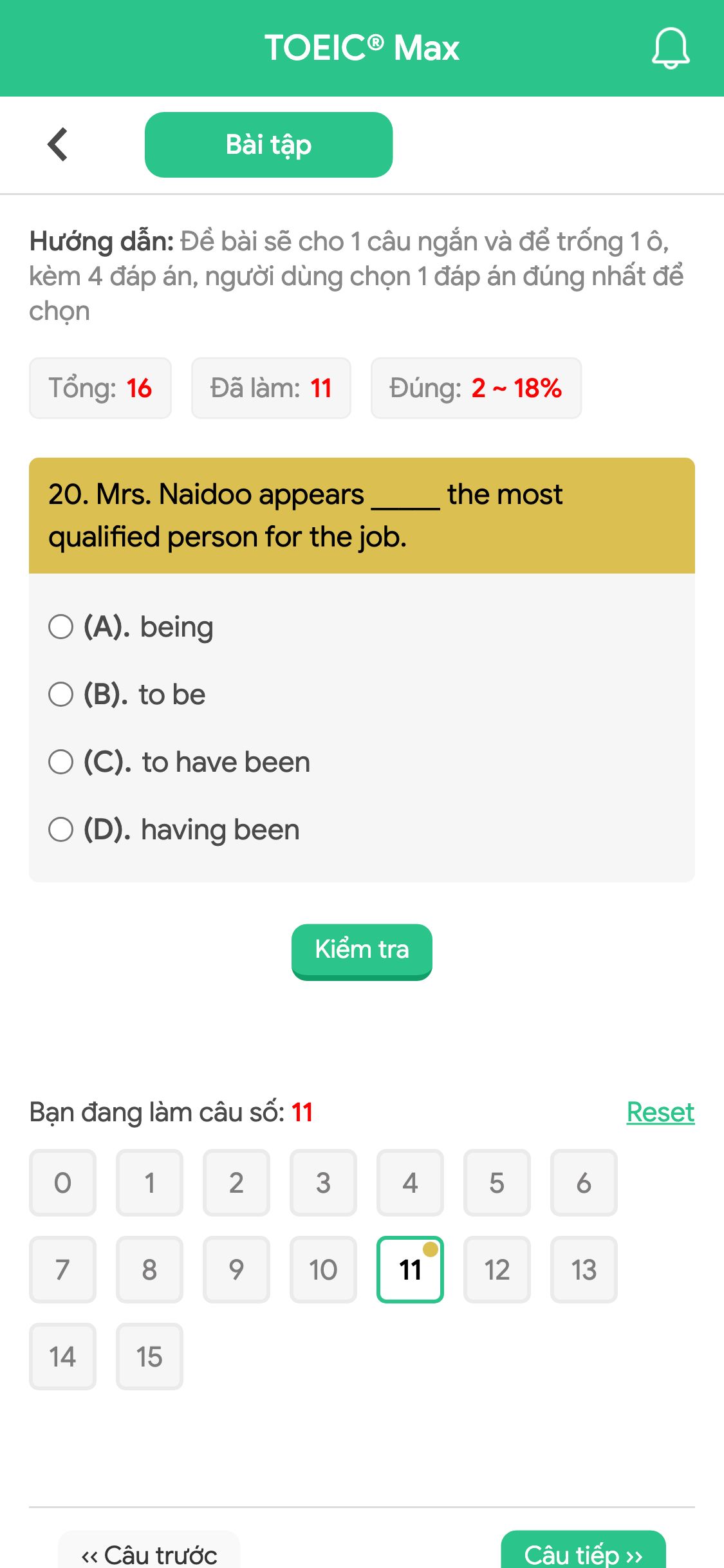 20. Mrs. Naidoo appears _____ the most qualified person for the job.