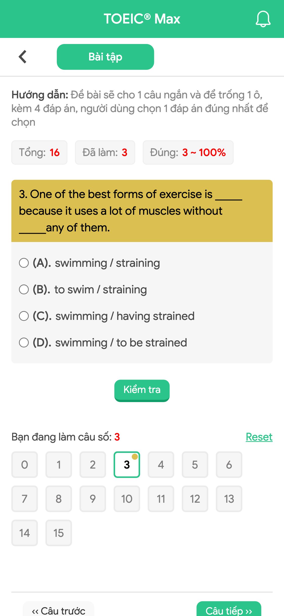 3. One of the best forms of exercise is _____ because it uses a lot of muscles without _____any of them.