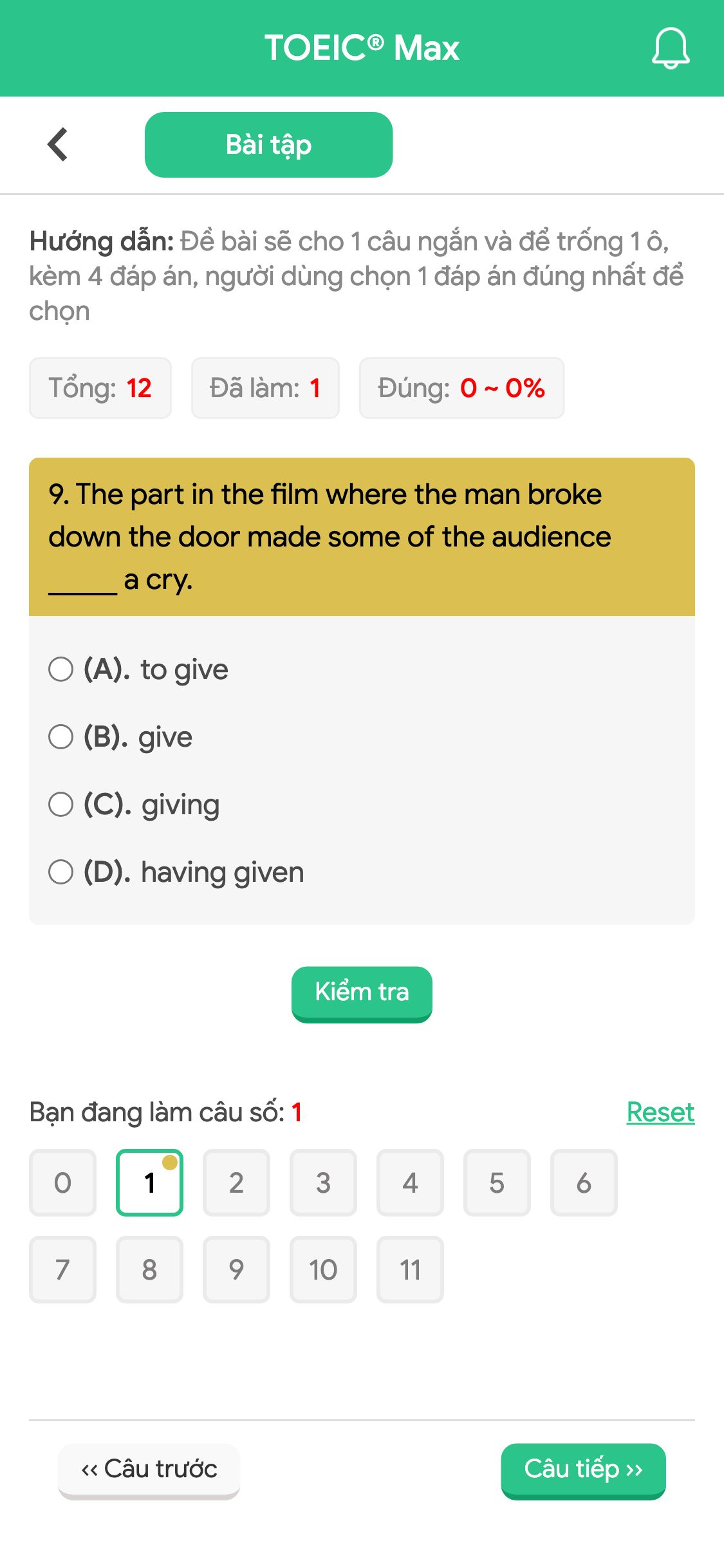 9. The part in the film where the man broke down the door made some of the audience _____ a cry.