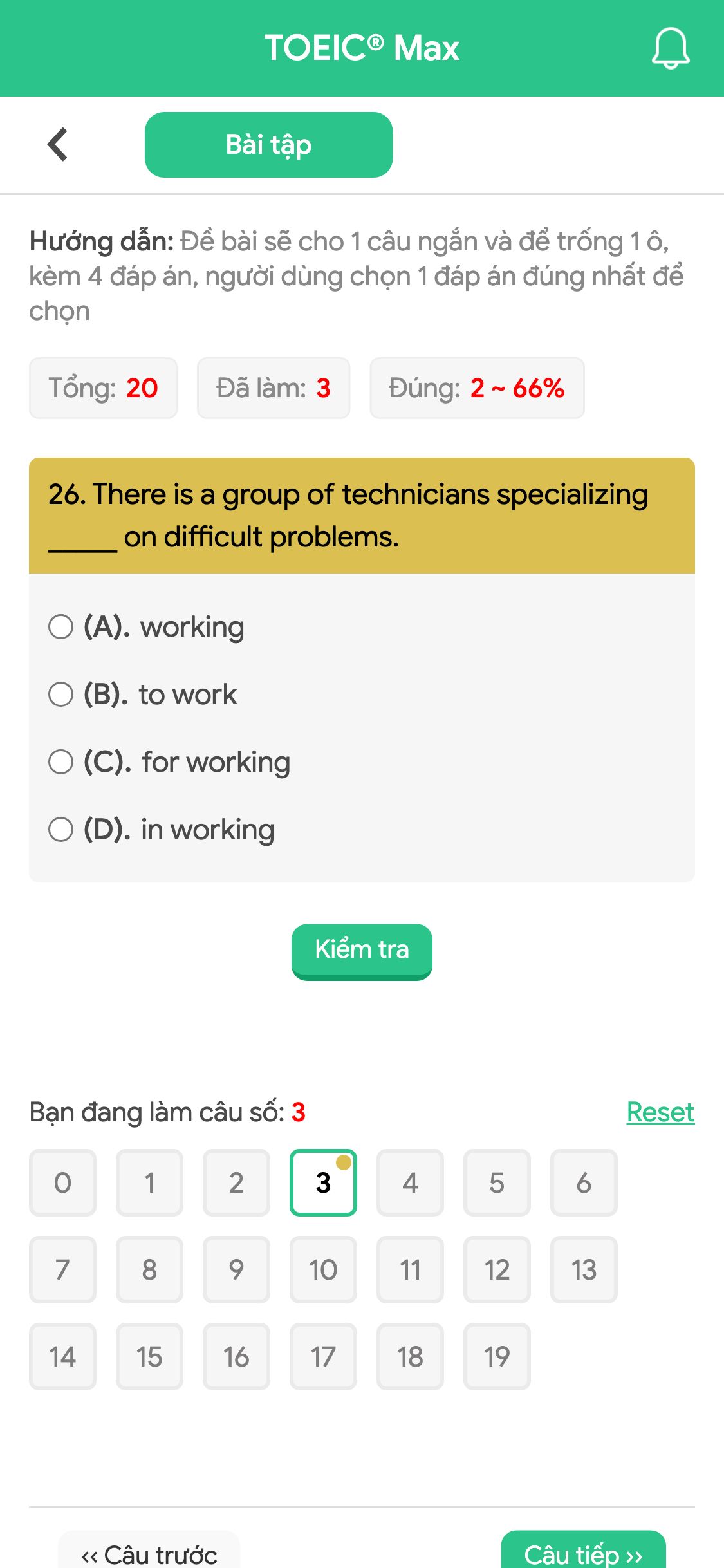 26. There is a group of technicians specializing _____ on difficult problems.