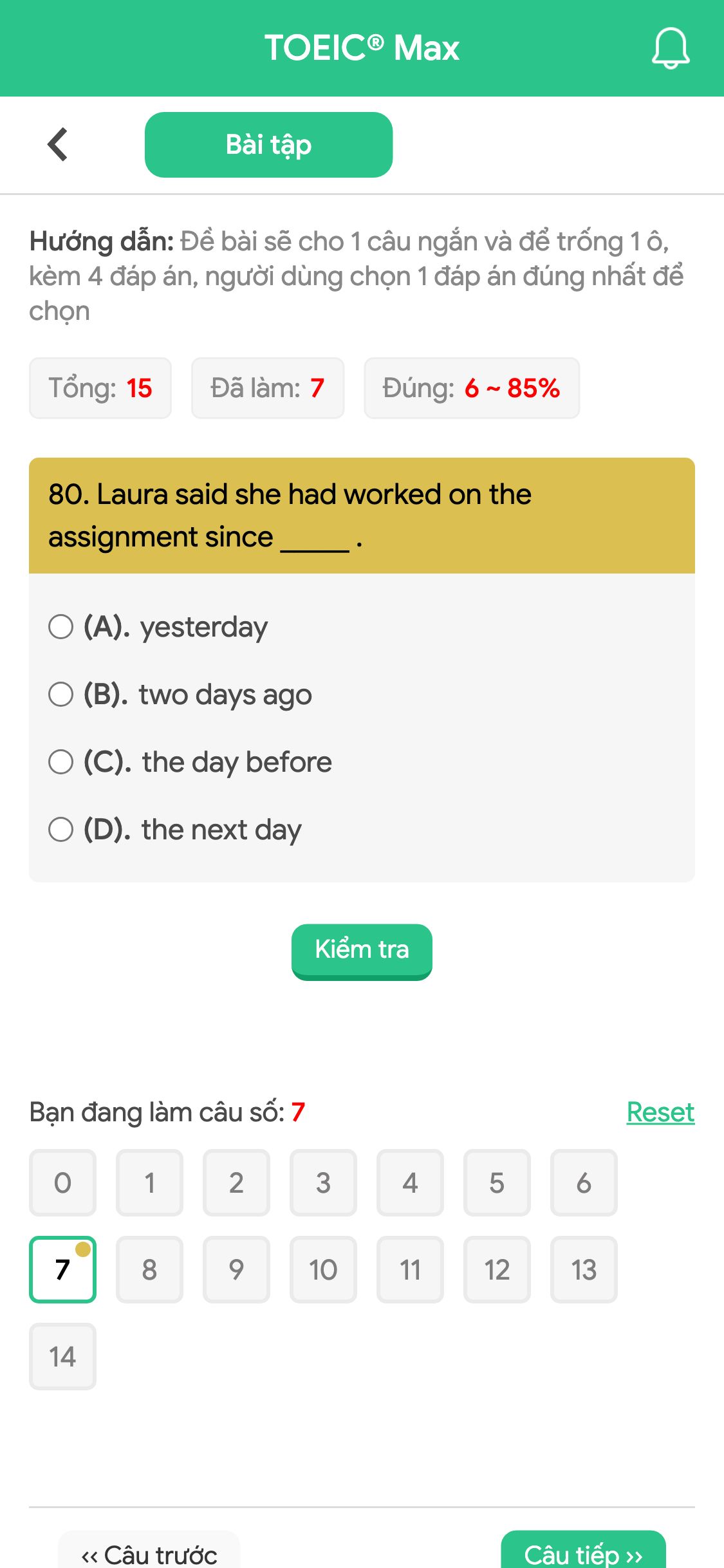 80. Laura said she had worked on the assignment since _____ .