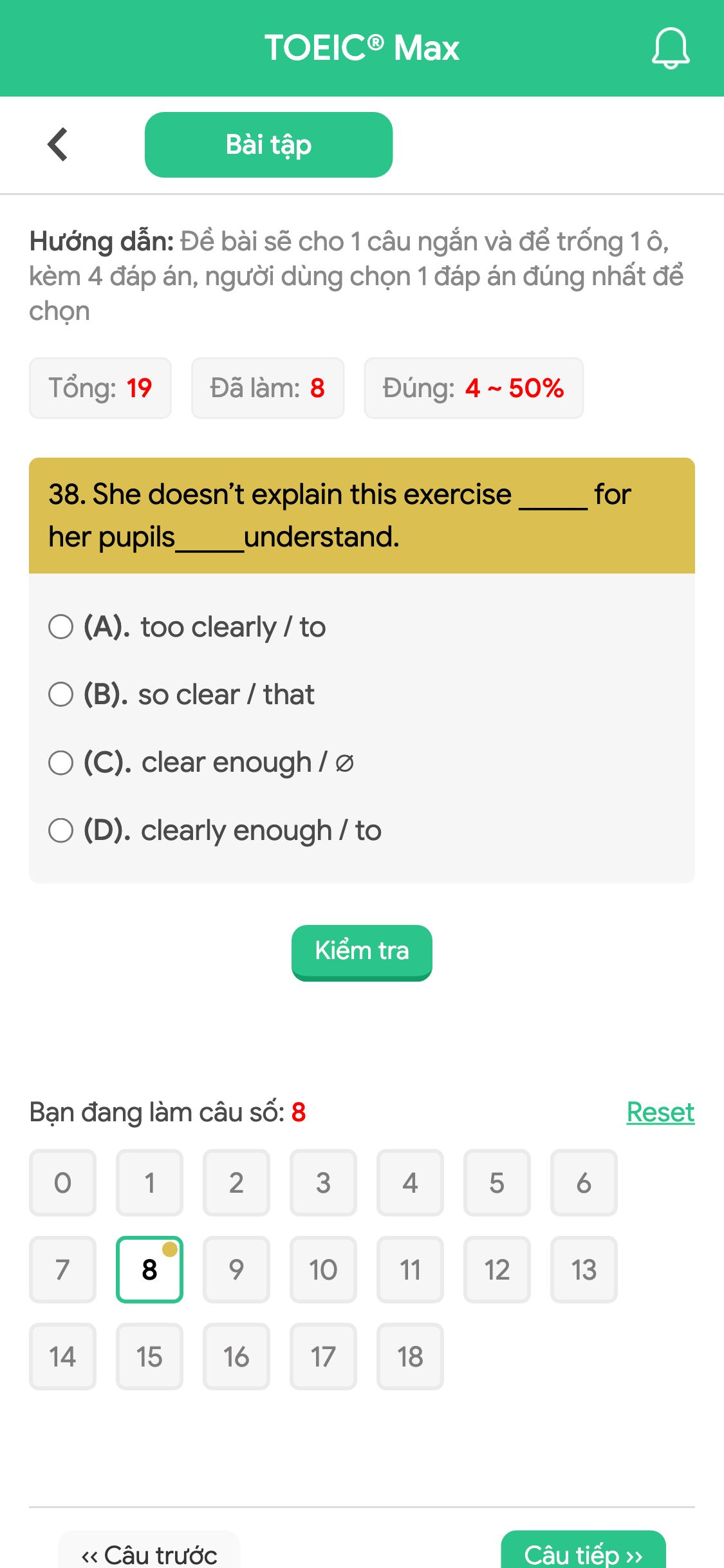 38. She doesn’t explain this exercise _____ for her pupils_____understand.