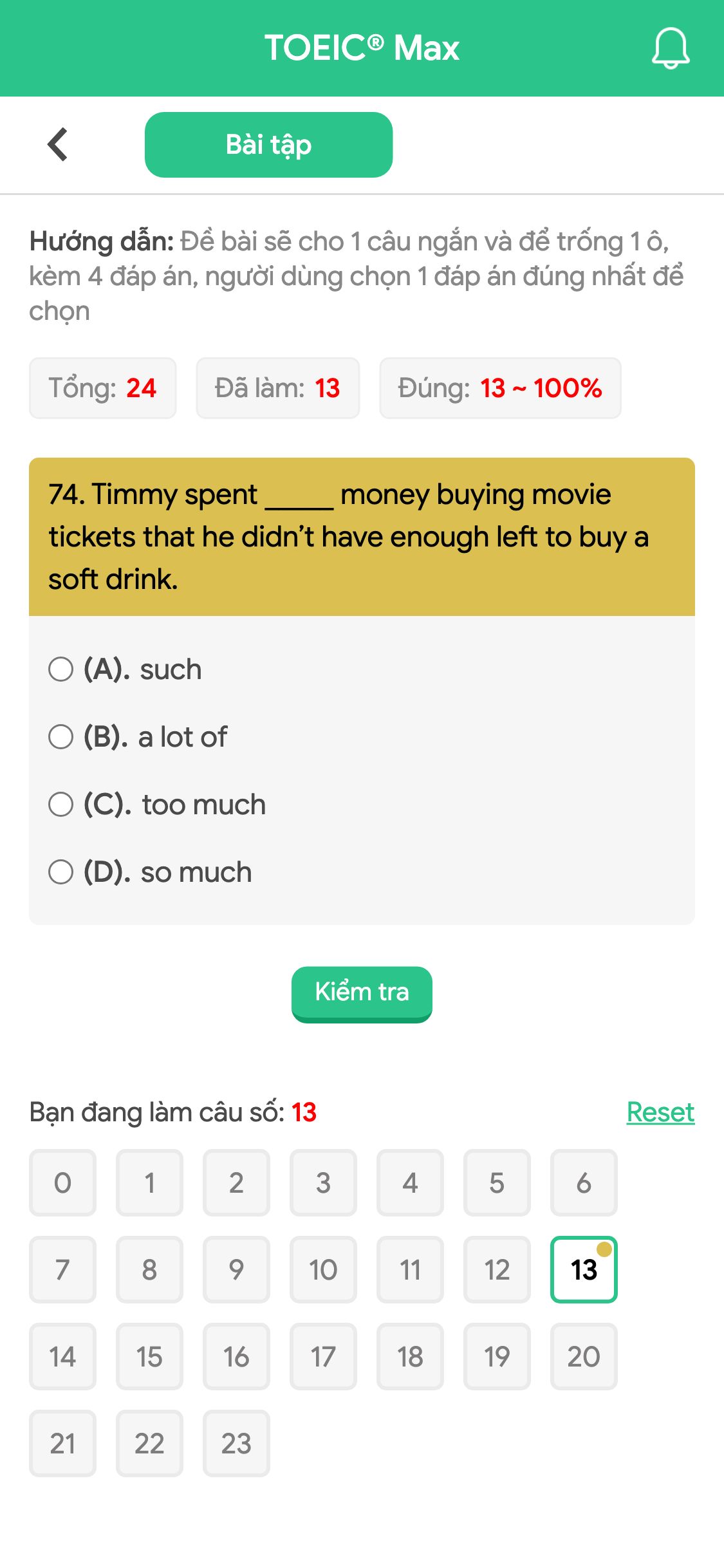 74. Timmy spent _____ money buying movie tickets that he didn’t have enough left to buy a soft drink.