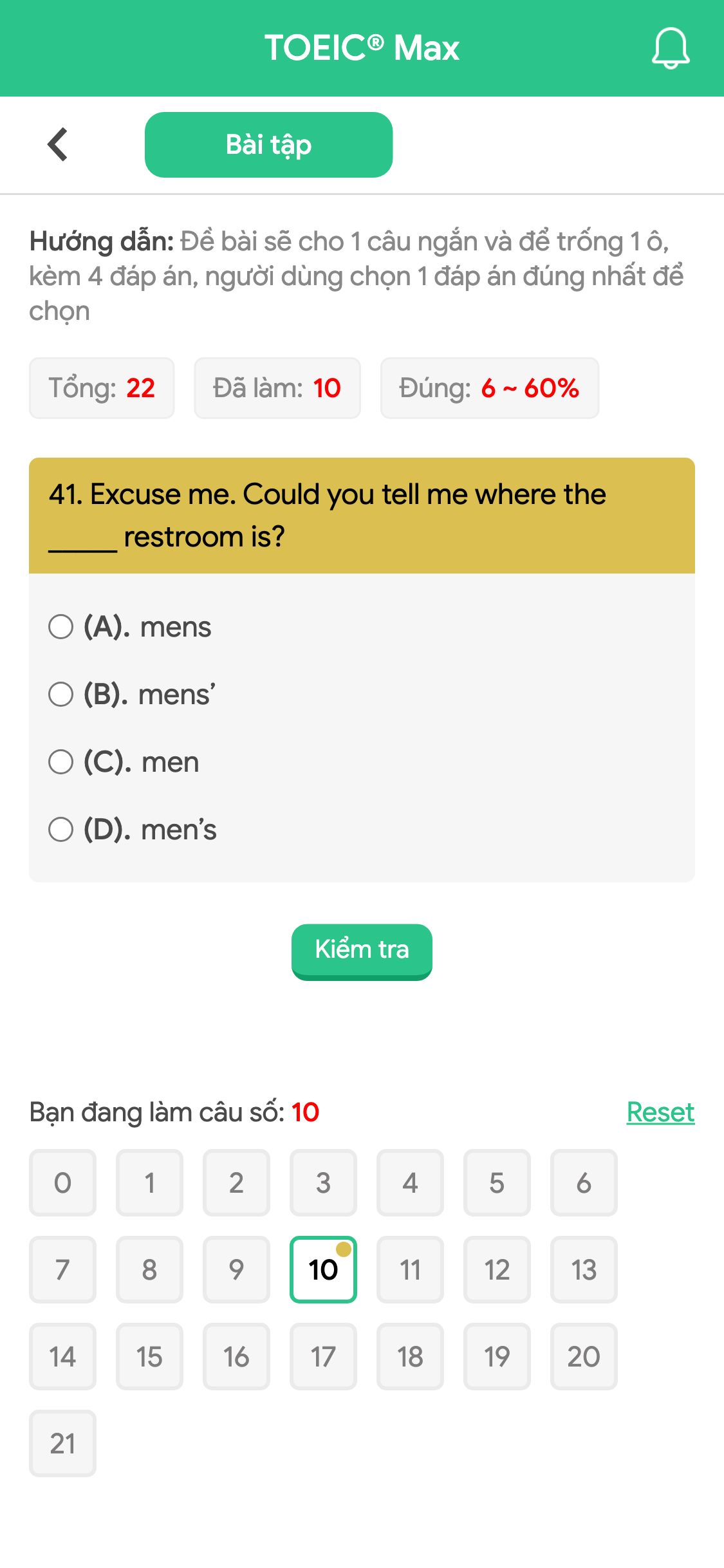 41. Excuse me. Could you tell me where the _____ restroom is?
