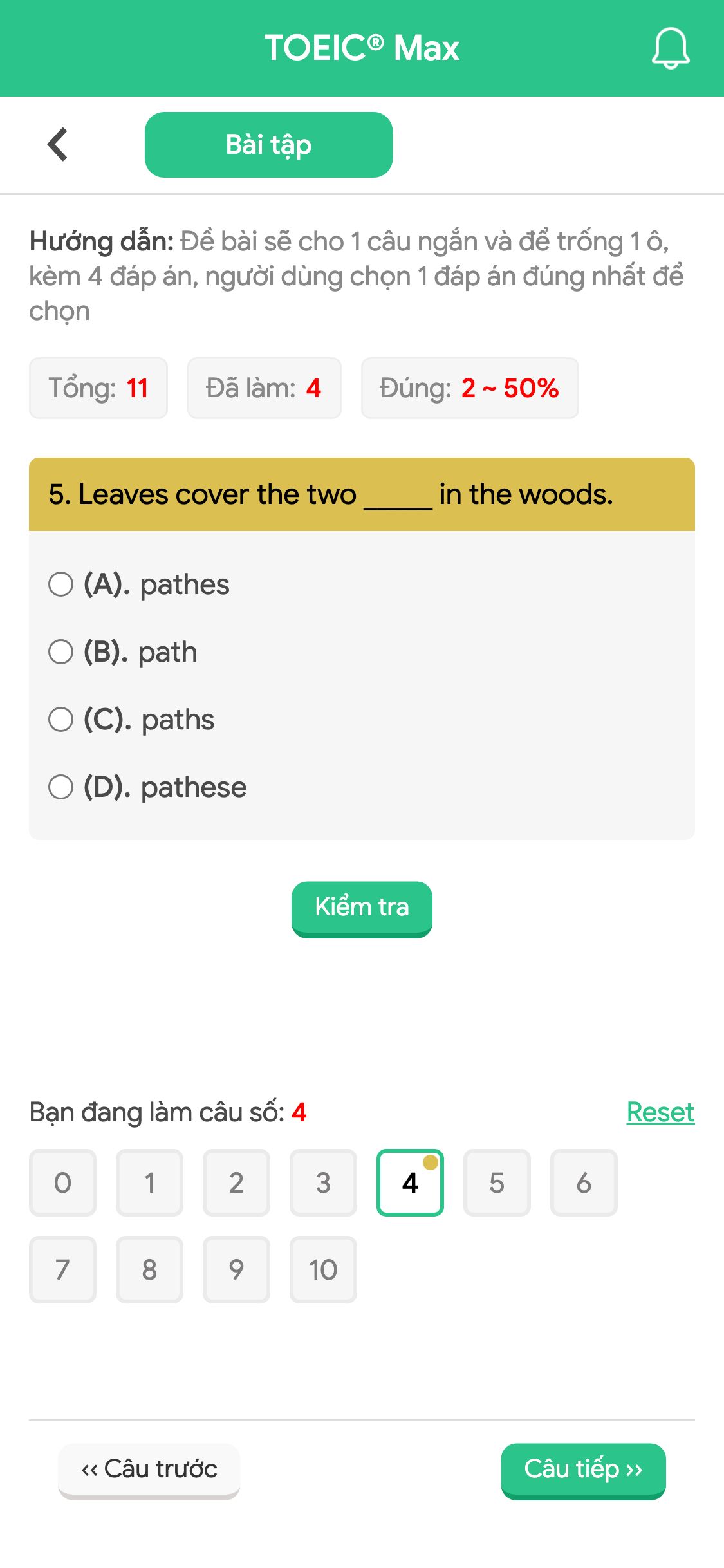5. Leaves cover the two _____ in the woods.