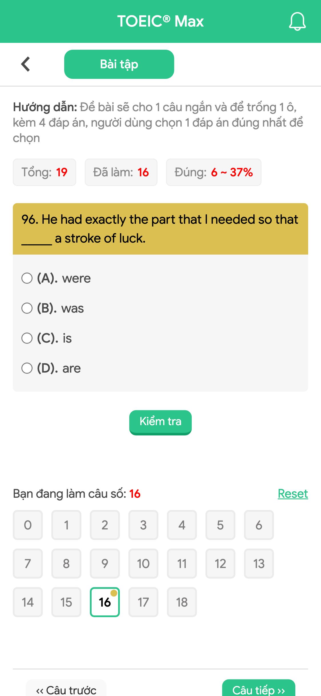 96. He had exactly the part that I needed so that _____ a stroke of luck.