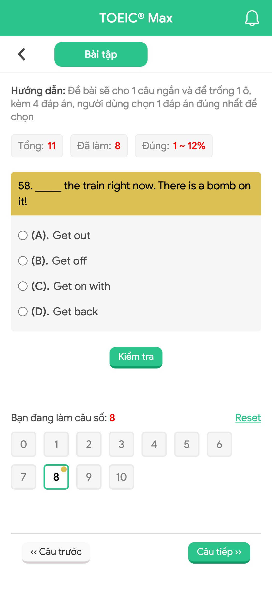 58. _____ the train right now. There is a bomb on it!