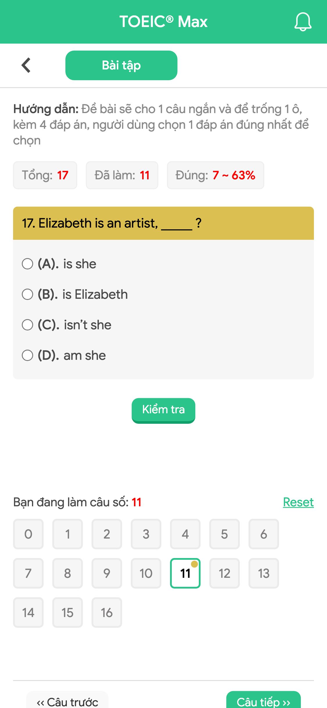 17. Elizabeth is an artist, _____ ?