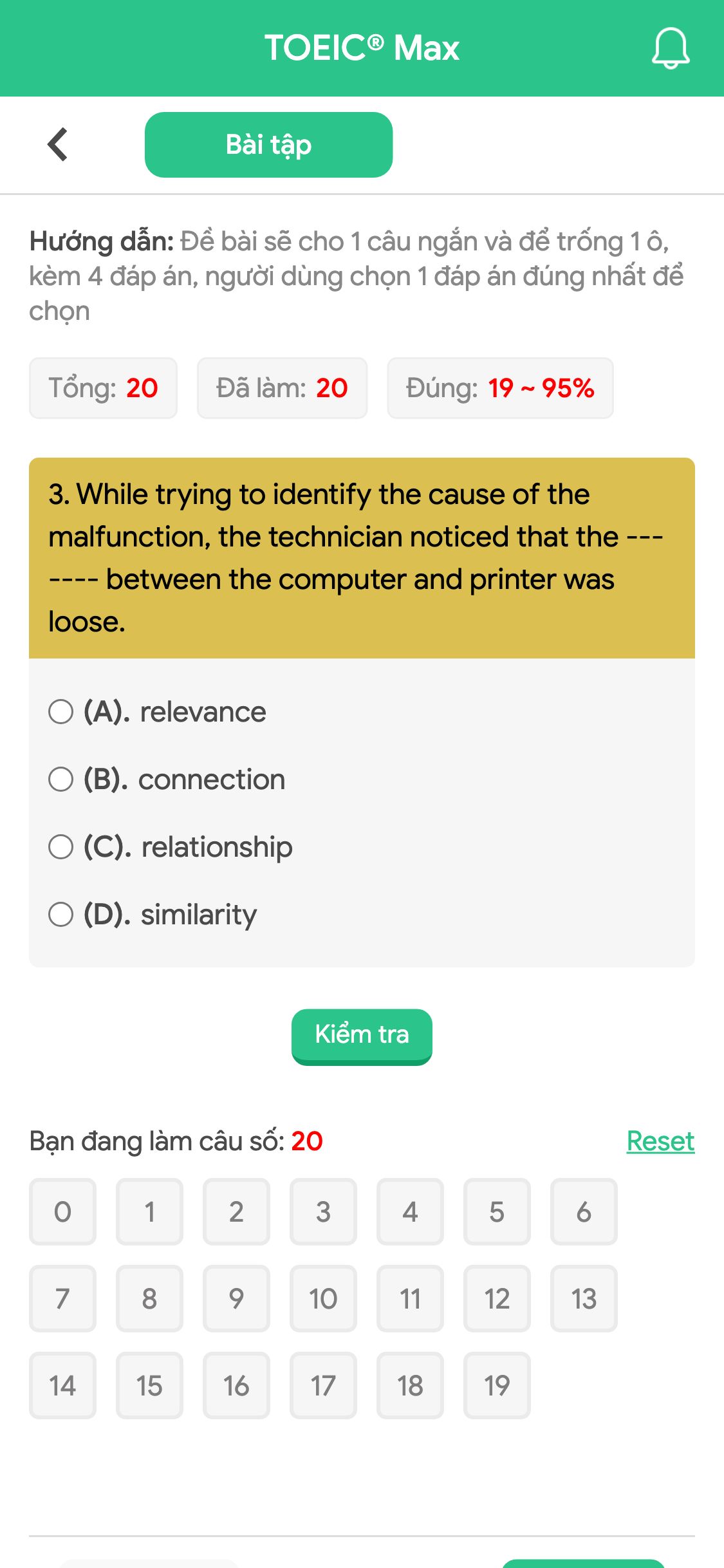 3. While trying to identify the cause of the malfunction, the technician noticed that the ------- between the computer and printer was loose.