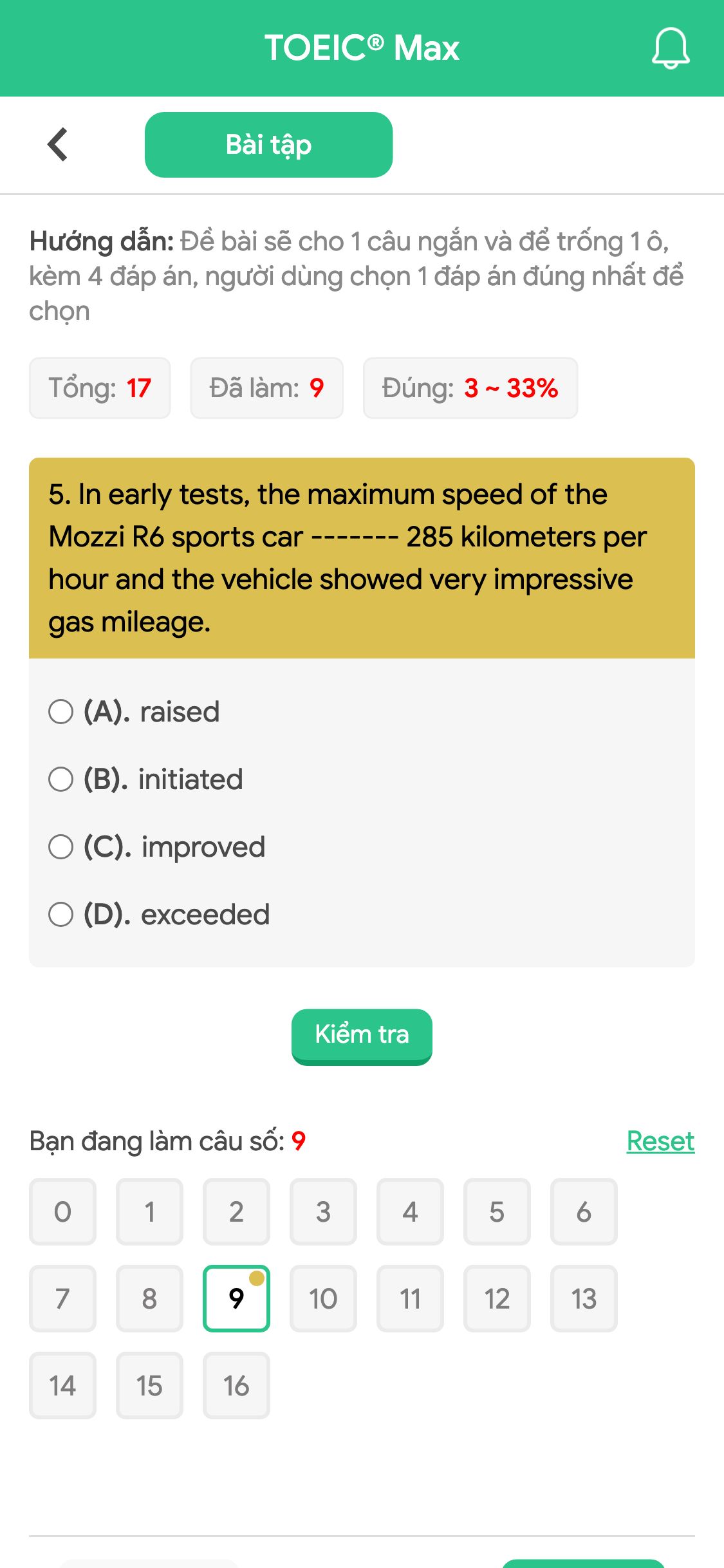 5. In early tests, the maximum speed of the Mozzi R6 sports car ------- 285 kilometers per hour and the vehicle showed very impressive gas mileage.