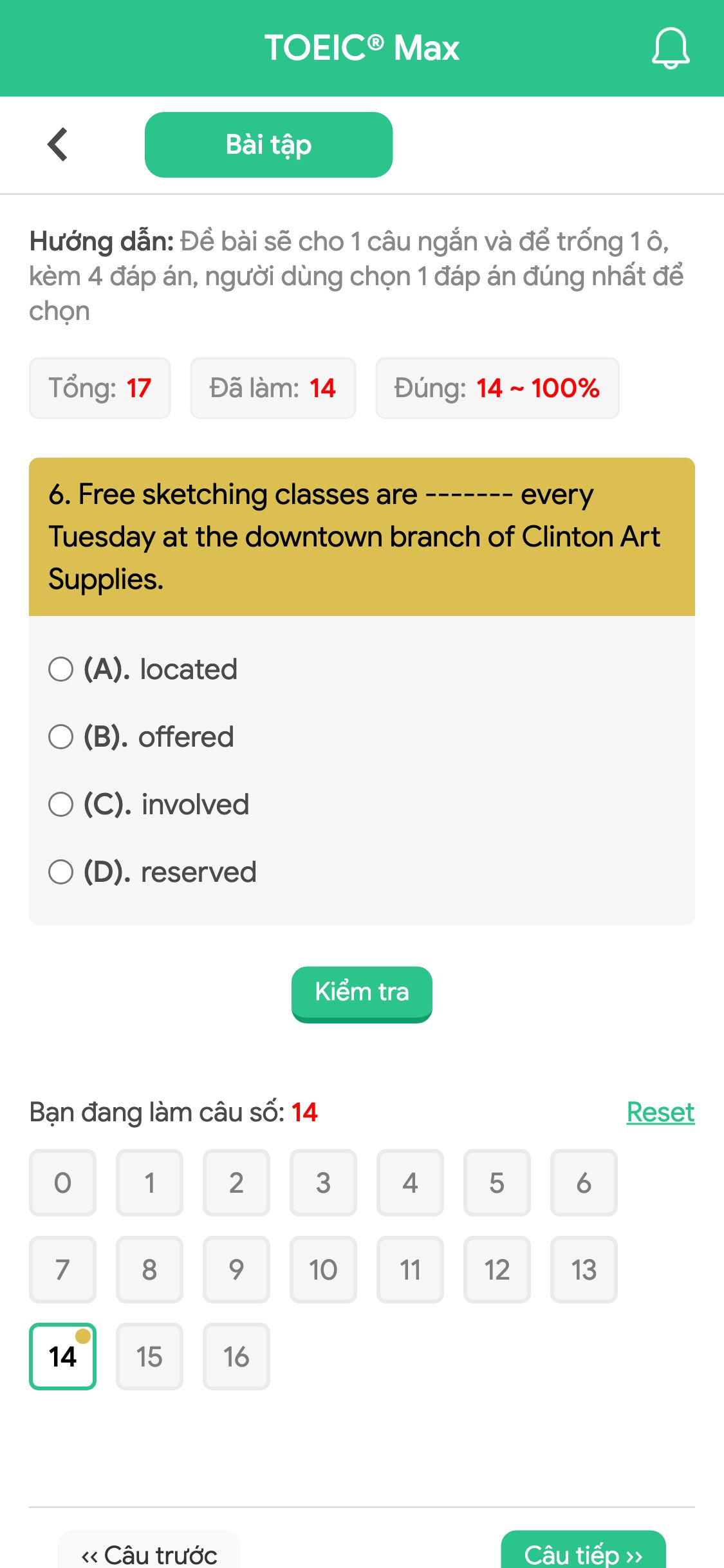 6. Free sketching classes are ------- every Tuesday at the downtown branch of Clinton Art Supplies.