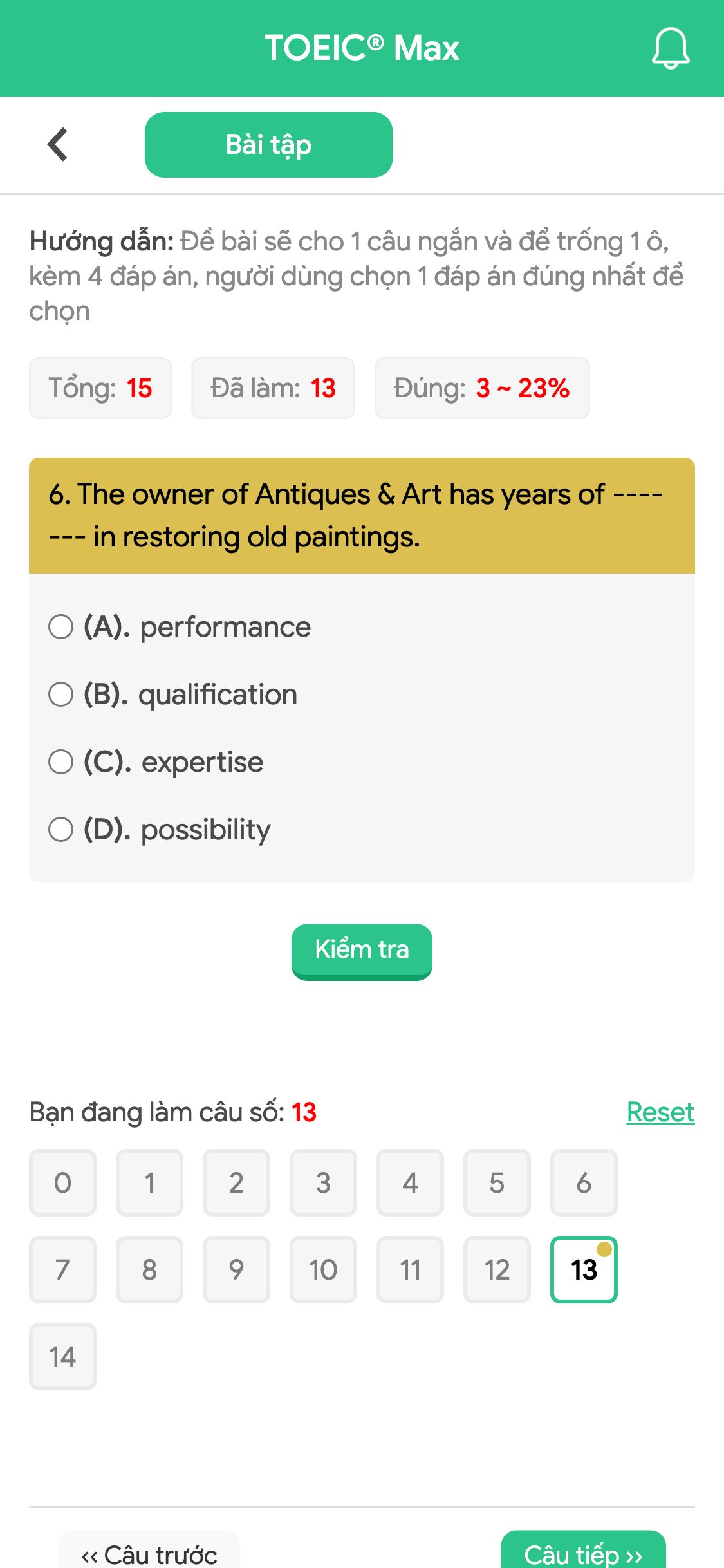 6. The owner of Antiques & Art has years of ------- in restoring old paintings.