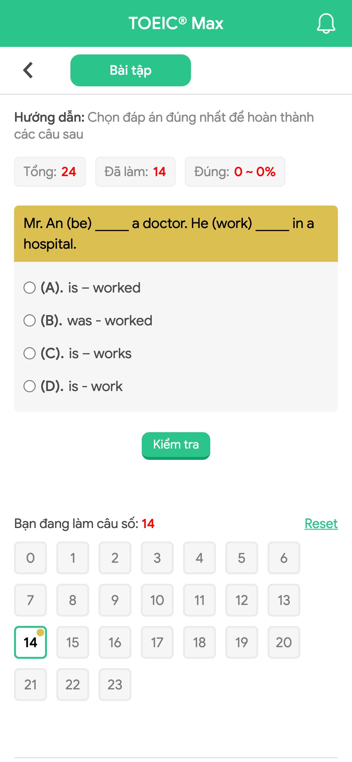 Mr. An (be) _____ a doctor. He (work) _____ in a hospital.