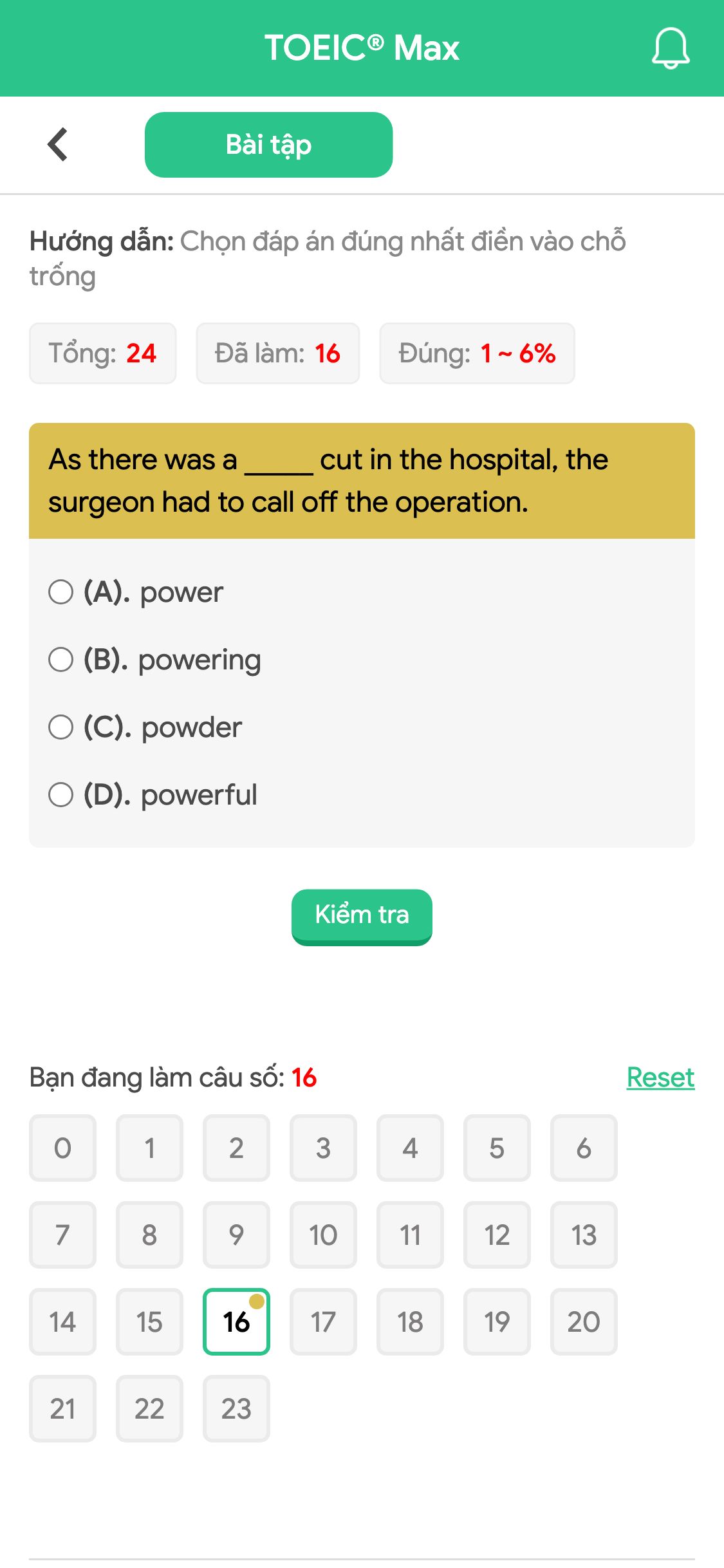 As there was a _____ cut in the hospital, the surgeon had to call off the operation.