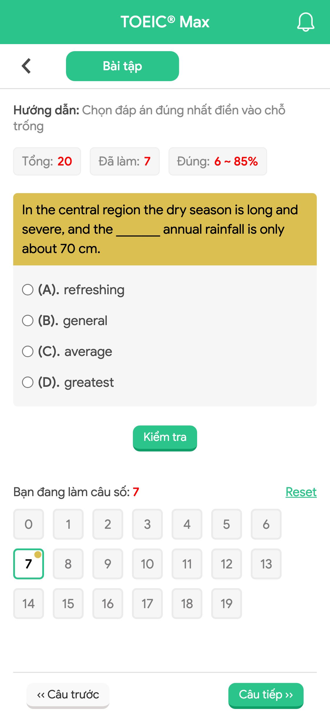 In the central region the dry season is long and severe, and the _______ annual rainfall is only about 70 cm.