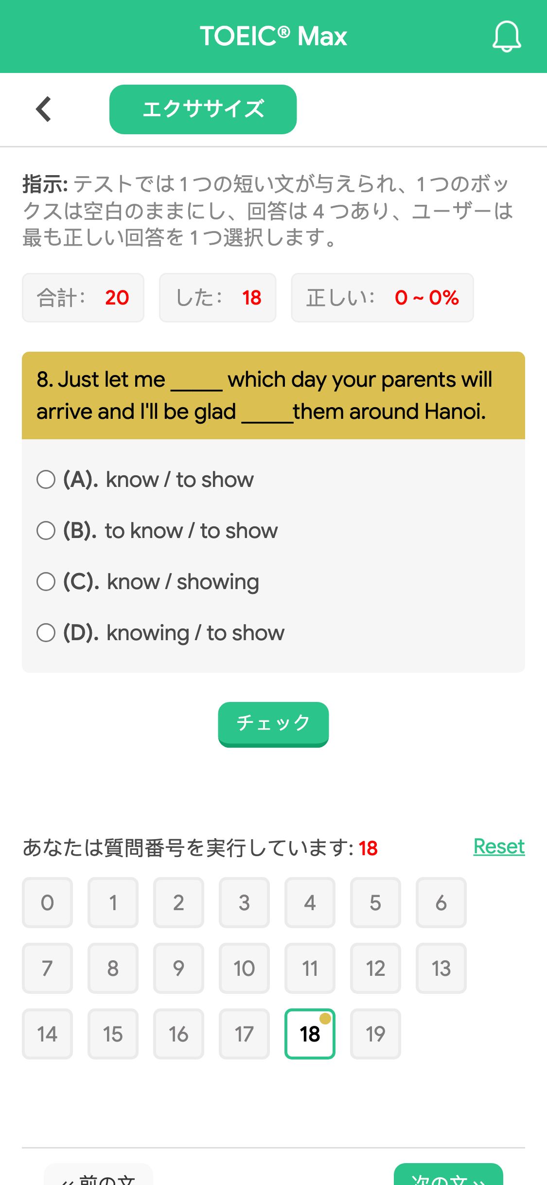8. Just let me _____ which day your parents will arrive and I'll be glad _____them around Hanoi.